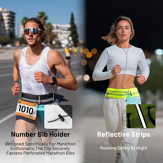 MIER Running Belt for Men Women Slim Fanny Pack Phone Holder Jogging Pouch with Marathon Bib Clip Runner Waist Pack for Walking Cycling for Keys, Cards & Essentials (Navy)