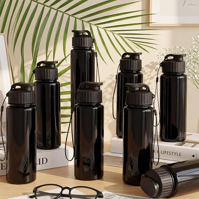 Domensi 50 Pieces Plastic Water Bottle Bulk 17 oz Sports Adults Reusable Large Water Bottles with Leak Proof Flip Top for Adults Fitness (Solid Black)