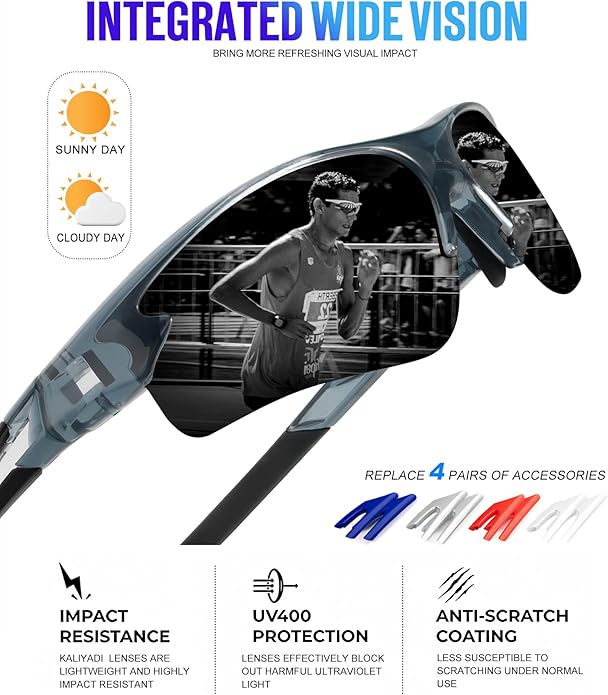 KALIYADI Sports Sunglasses for Men, Polarized Sun Glasses for Men Women Youth Baseball Softball with UV Protection