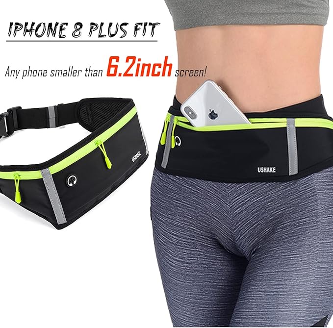 USHAKE Slim Running Belt, Workout Fanny Pack for Men Women,Exercise Waist Pack for Apple iPhone Holder, Runner Belt for Running Walking Cycling Camping Gym