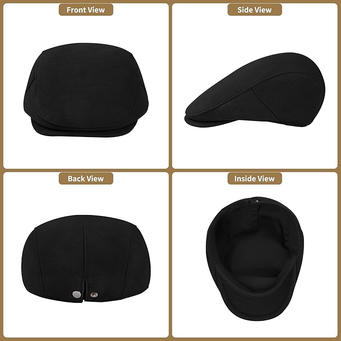Men's Adjustable Newsboy Hat Classic Flat Gatsby Cabbie Ivy Cap for Golf Driving Winter