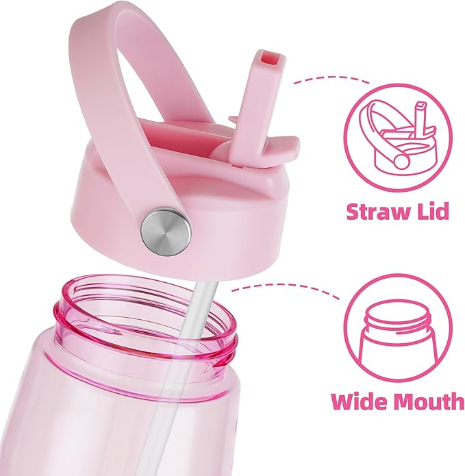 OLDLEY 32 oz Water Bottle with Straw, Leakproof Sports Water Bottle with Carry Strap, BPA-Free Large Water Bottles for Home,Travel, School, Outdoors, Gym, Tritan,Pink