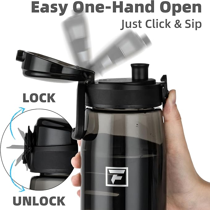 Fanhaw 32 oz Tritan Water Bottle with Chug Lid - Clear, BPA-Free, Lightweight, Wide Mouth, Leak-Proof, Perfect for Gym, Travel, School, Office, and Sports (Black)