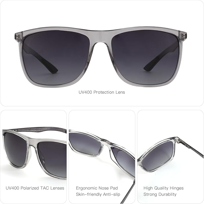 ZENOTTIC Square Polarized Sunglasses for Men Ultralight Carbon Fiber Sun Glasses Driving Fishing Golf Sports UV400 Protection