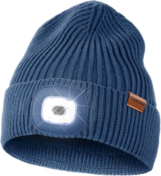 YunTuo LED Beanie with The Light, Unisex USB Rechargeable Headlamp Winter Knitted Cap Gifts for Men Dad Husband Him