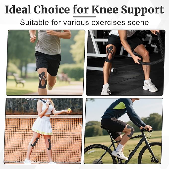 20 Pcs Precut Kinesiology Tape for Knees,Kinesiology Ankle Tape,Waterproof Elastic Knee Kinetic Tape,Breathable Latex-Free Tape for Knee Support and Stability,Pain Relief(Black)