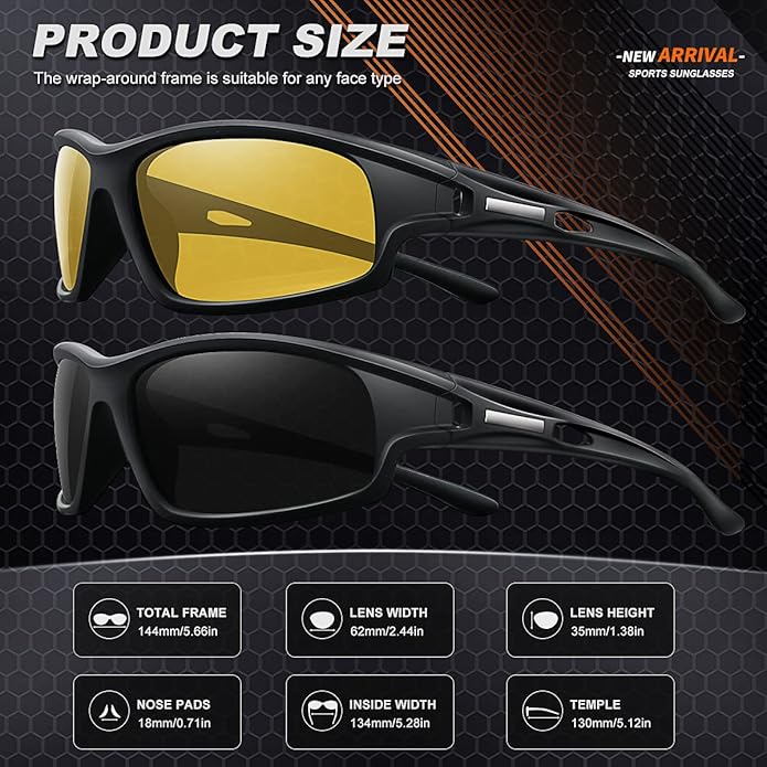 Polarized Sports Sunglasses for Men 100% UV Protection Wrap Around Unbreakable Sun Glasses for Fishing Driving