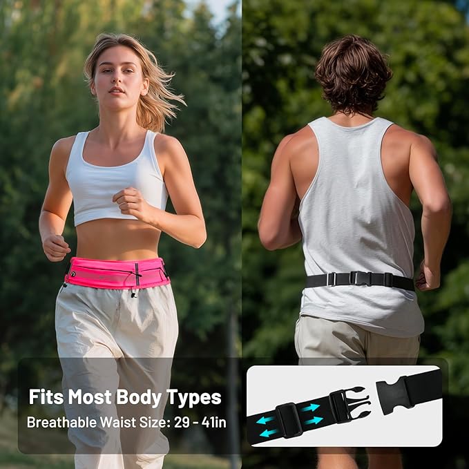 MIER Running Belt for Men Women Slim Fanny Pack Phone Holder Jogging Pouch with Marathon Bib Clip Runner Waist Pack for Walking Cycling for Keys, Cards & Essentials (Pink)