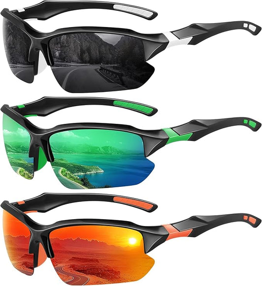 XVXV Polarized Sports Sunglasses for Men - UV Protection Half Frame Sun Glasses for Running Fishing