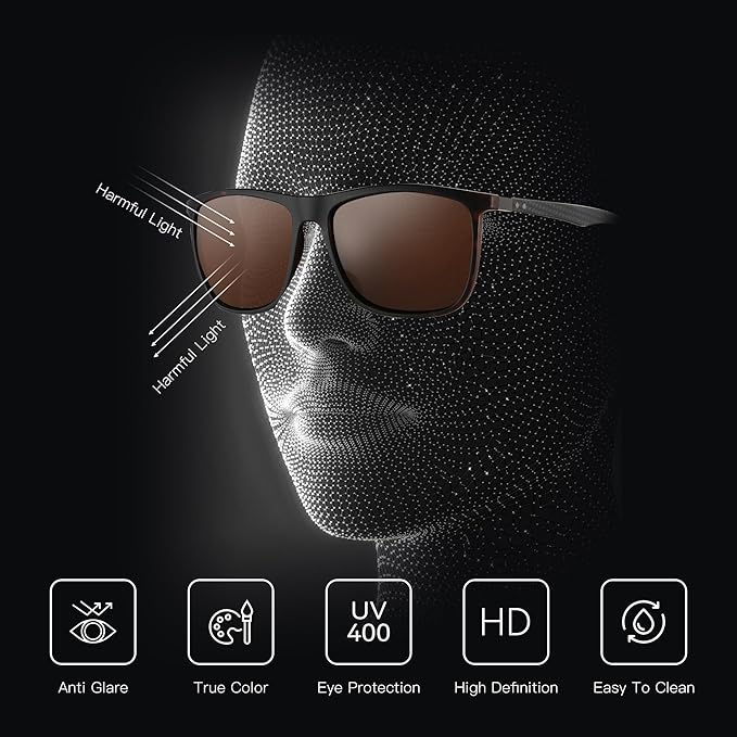 ZENOTTIC Square Polarized Sunglasses for Men Ultralight Carbon Fiber Sun Glasses Driving Fishing Golf Sports UV400 Protection
