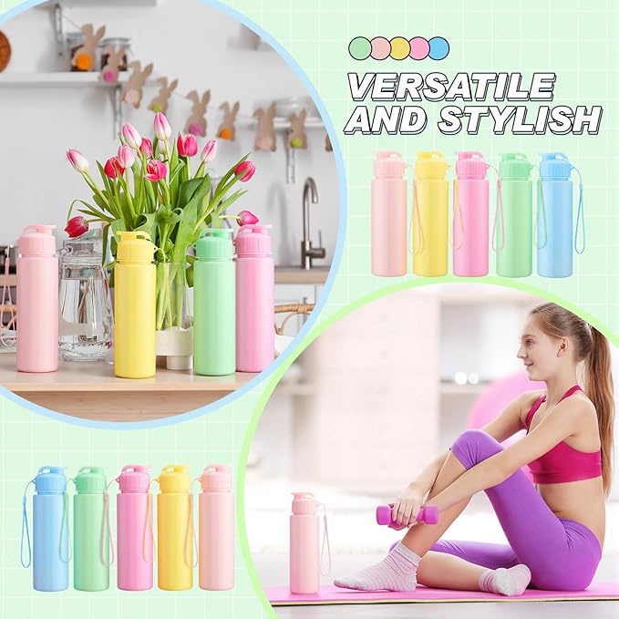 Domensi 50 Pieces Plastic Water Bottle Bulk 17 oz Sports Adults Reusable Large Water Bottles with Leak Proof Flip Top for Adults Fitness (Solid Pastel)