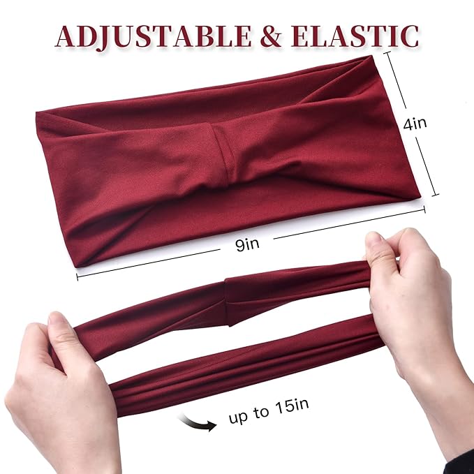 12 Pack Wide Headbands for Women No slip Stretchy Boho Hair Bands, Soft Elastic Yoga Workout Running Thick Wicking Sweat Bands Solid colors Head Wrap