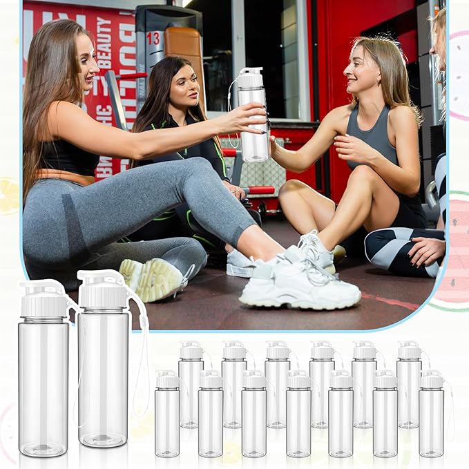 Domensi 50 Pieces Plastic Water Bottle Bulk 17 oz Sports Adults Reusable Large Water Bottles with Leak Proof Flip Top for Adults Fitness(White)