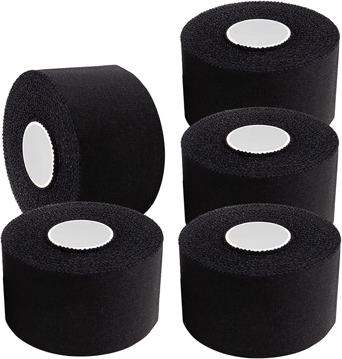 (5 Pack) Black Athletic Tape,Sports Tape Strong Stick No Sticky Residue for Hockey Climbing Sports Medical Splints (Black,1.5 Inches)