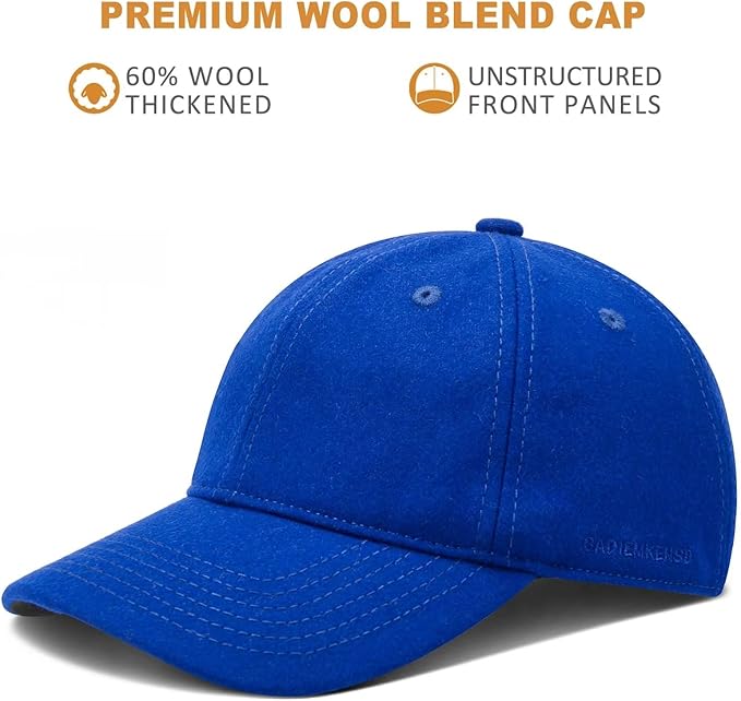 GADIEMKENSD Unstructured Wool Baseball Caps Winter Warm Hat Adjustable