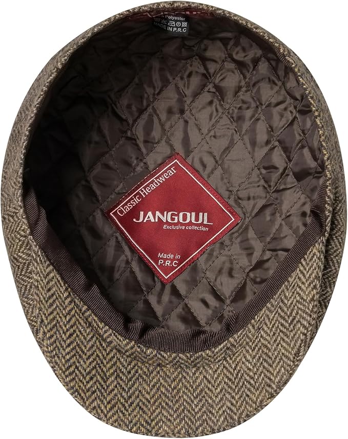 Men Wool Blend 8 Panel Newsboy Cap Tweed Cabbie Hat Snap Brim