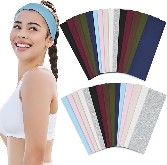20 Pcs Headbands for Women Non Slip, Soft Milk Silk Cotton Cloth Hair Bands, Hair Accessories for Women, Workout Stretchy Head Bands for Women's Hair for Yoga Running Sports