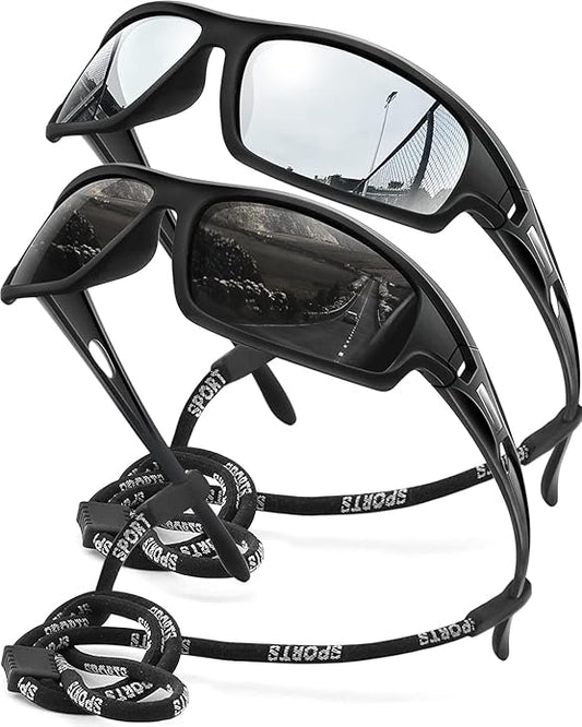 Polarized Sports Sunglasses for Men 100% UV Protection Wrap Around Unbreakable Sun Glasses for Fishing Driving