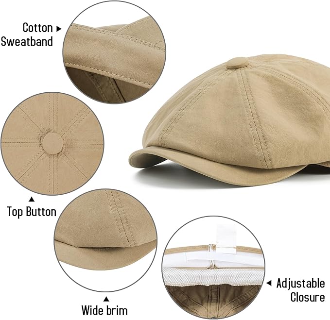 BOTVELA Men's Newsboy Gatsby Hat Cotton Vintage Flat Ivy Cabbie Cap