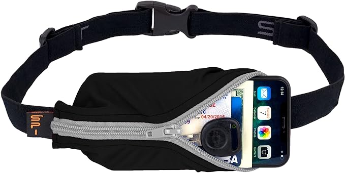 SPIbelt Running Belt for Women Men, Phone Holder for Running, Running Fanny Pack, Holder for Phone, Running Waist Pack, Adjustable Waist, [Fits All Phones]. Black with Anthracite Zipper