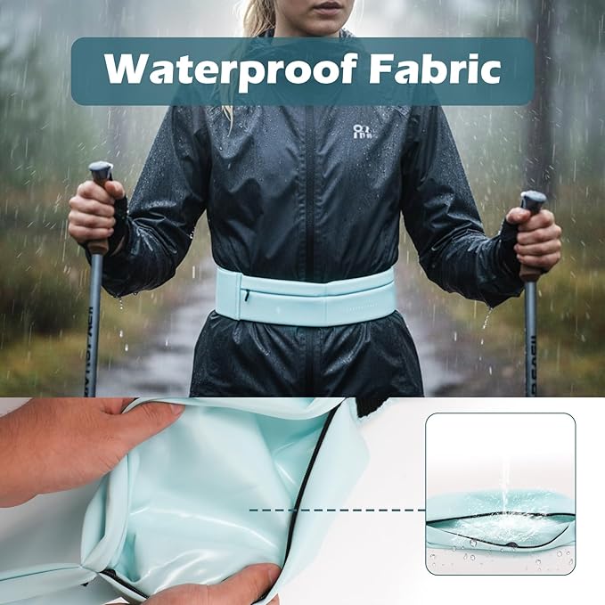 Lsnisni Slim Running Belt for Men and Women, Running Waist Pack with Water Bottle & Towel, Multi Pocket Fanny Pack - Phone Holder, Adjustable for Running, Climbing - Medium - Cyan