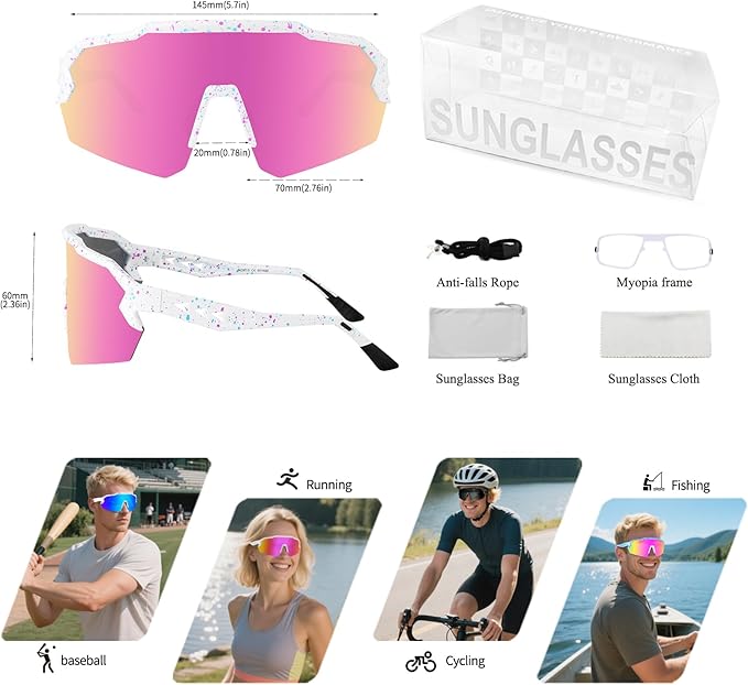 Ukoly Baseball Sunglasses For Men Women,Sports Sunglasses For Baseball Running Cycling UV400 protection TR90 Frame 615