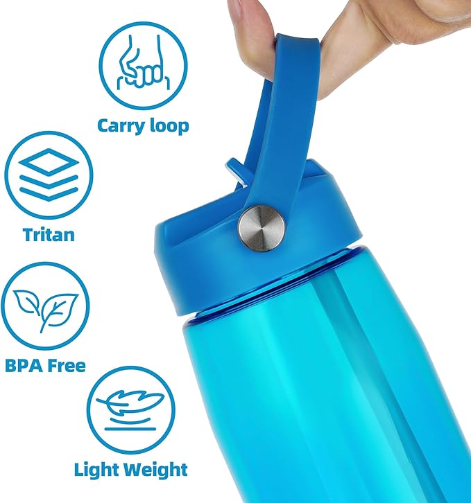 OLDLEY 32 oz Water Bottle with Straw, Leakproof Sports Water Bottle with Carry Strap, BPA-Free Large Water Bottles for Home,Travel, School, Outdoors, Gym, Tritan, Blue