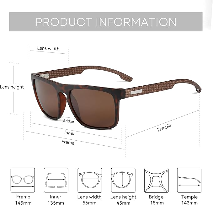 ZENOTTIC Polarized Sunglasses Men Square: Unbreakable TR90 Frame Carbon Fiber Temple UV400 Protection Sun Glasses for Driving