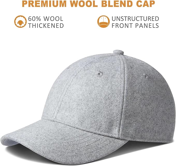 GADIEMKENSD Unstructured Wool Baseball Caps Winter Warm Hat Adjustable