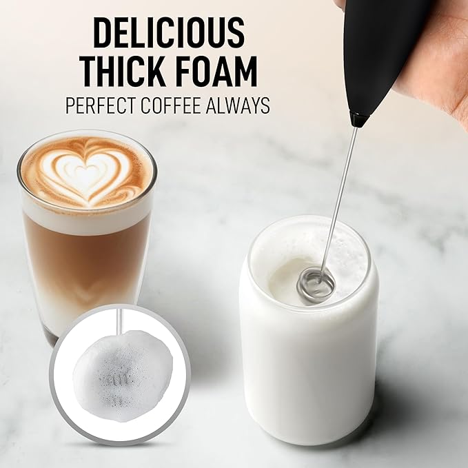 Zulay Kitchen Powerful Double Whisk Milk Frother Handheld - Foam Maker With Stand - Whisk Drink Mixer for Coffee, Mini Foamer for Latte, Matcha, Frappe, Hot Chocolate & Cappuccino (Exec Black)
