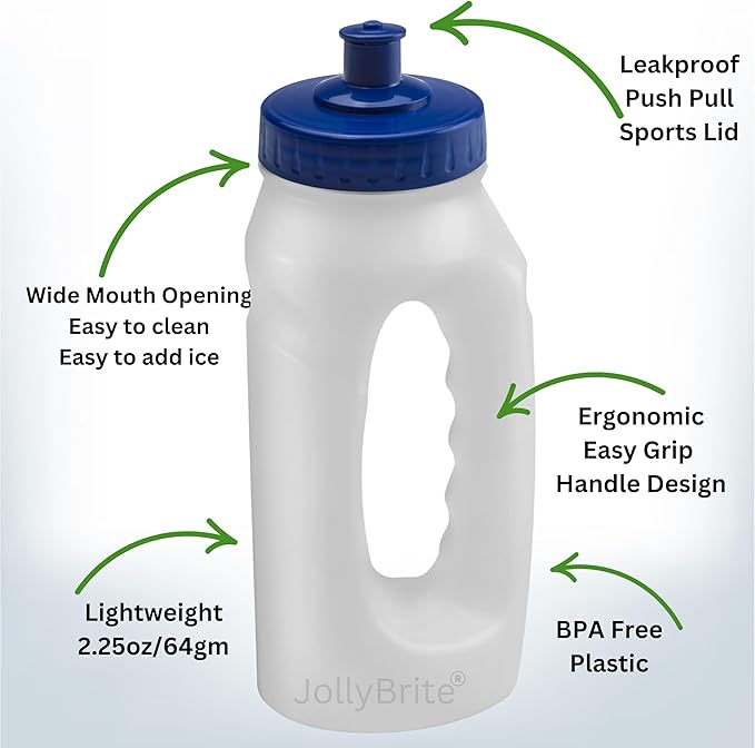 Handheld Running Water Bottle 17.6oz Leakproof Sports Push Pull Lid, Jogger Bottles for Runners, Lightweight Easy-Grip Water Bottle for Running and Fitness. 2 Pack Black and Navy Lids