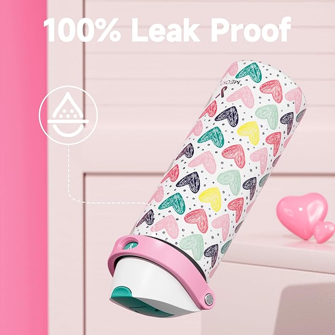 24 oz Valentine's Day Water Bottle: Meoky Stainless Steel Water Bottle with Straw and Spout Lid - Leak Proof, Cold for 24 Hours, Fits in Car Cup Holder, Valentines Day Gifts for Him Men Husband, Heart