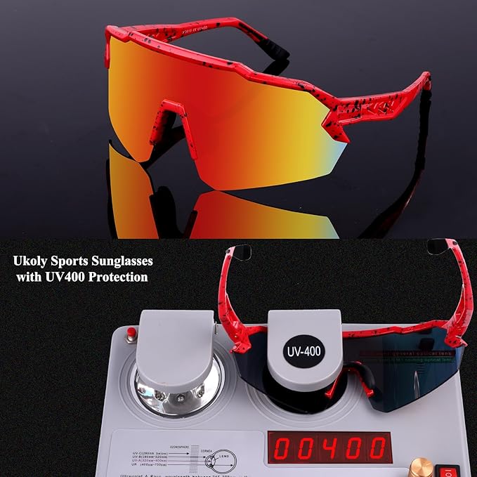 Ukoly Baseball Sunglasses For Men Women,Sports Sunglasses For Baseball Running Cycling UV400 protection TR90 Frame 615