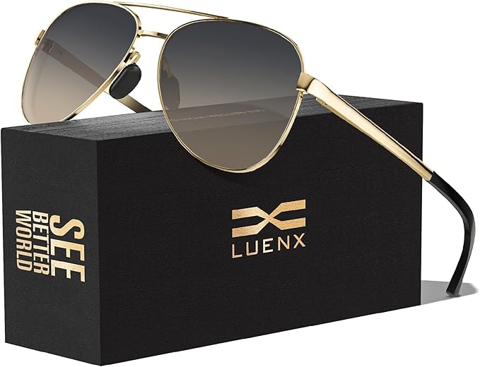 LUENX Aviator Sunglasses for Men Women Polarized - UV400 Protection, Stylish Shades, Driving, Outdoor Activities