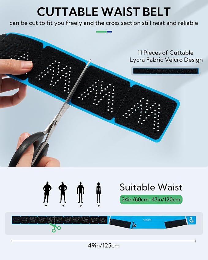 WATERFLY Running Belt Fanny Pack: Slim Waist Bag for Men Women, Workout Fitness Phone Holder for Exercise Marathon Jogging-Blue