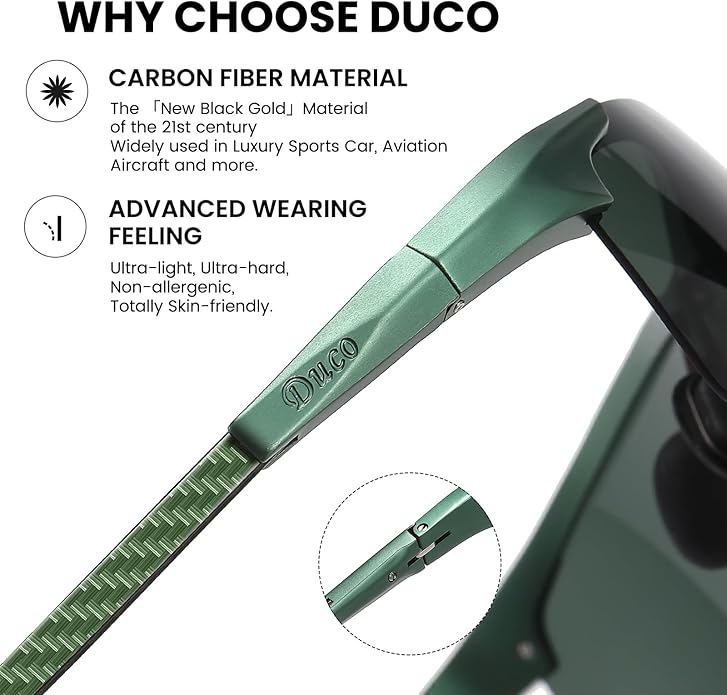 DUCO Mens Sunglasses Polarized Sports Fishing Running Driving Carbon Fiber Sunglasses for Men UV400 Protection DC8277