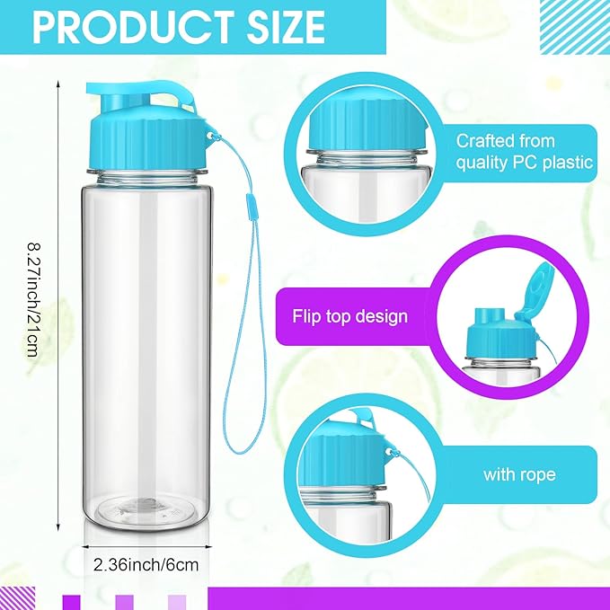 Maxcheck 30 Pieces Water Bottle Bulk 17 oz Plastic Sports Water Bottles Bulk with Handle Strap Lightweight Leakproof Drink Flip Top for Adults Fit Gym(Classic Style,Blue,Purple,Red,Coffee Color)