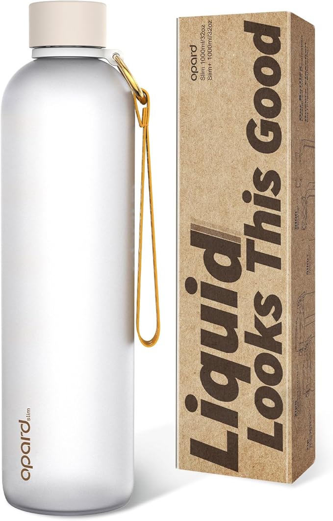 Opard Slim Water Bottle 32oz, Dishwasher Safe Plastic Water Bottle BPA-Free, Leakproof Screw Top, Cream White, Reusable for Travel School Sport Gym Hiking