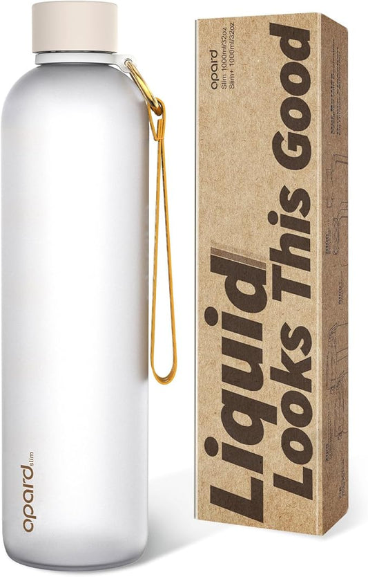 Opard Slim Water Bottle 32oz, Dishwasher Safe Plastic Water Bottle BPA-Free, Leakproof Screw Top, Cream White, Reusable for Travel School Sport Gym Hiking