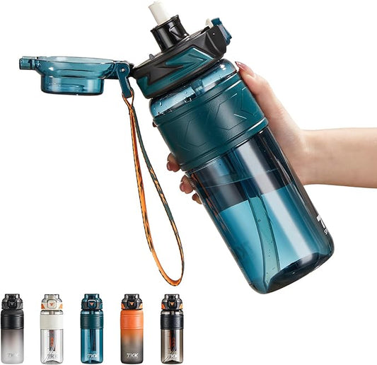 TKK Sports Water Bottles with Removable Straw 29 oz Leak-proof Flip Top Lid BPA Free Tritan Bottles with Strap for School, Fitness, Gym, Outdoor, Green