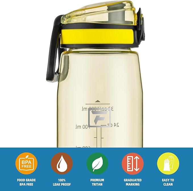 Fanhaw 32 oz Tritan Water Bottle with Chug Lid - Clear, BPA-Free, Lightweight, Wide Mouth, Leak-Proof, Perfect for Gym, Travel, School, Office, and Sports (Imperial Yellow)