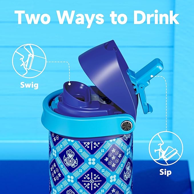 24 oz Insulated Water Bottle for Men: Meoky Stainless Steel Water Bottle with Holder and Shoulder Strap - Leak Proof, Cold for 24 Hours, Fits in Car Cup Holder, BPA-Free for Sports Travel, Blue Faith