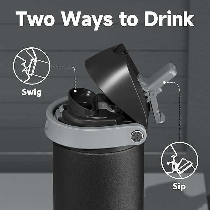 24 oz Insulated Water Bottle for Sports: Meoky Stainless Steel Water Bottle with 2-in-1 Straw and Spout Lid - Leak Proof, Cold for 24 Hours, Fits in Car Cup Holder, BPA-Free for Travel Gym, Night