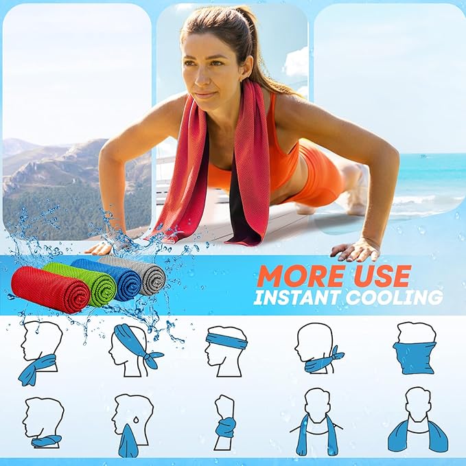 4 Pack Cooling Towels (40"x 12"), Soft Breathable Gym Towels, Outdoors Ice Towel for Neck and Face, Camp Essentials Microfiber Sweat Towels for Gym, Run, Yoga, Workout, Travel, Climb