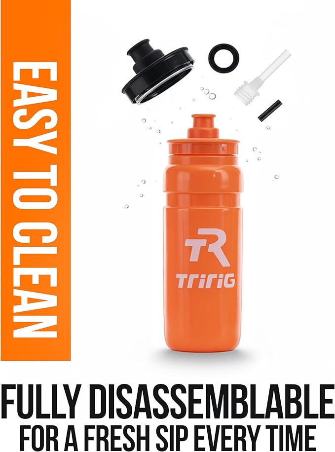 TRIRIG TR Cycling Water Bottles 32 Oz Orange Featuring a Watergate Lid for Easy, Leak Proof Access - Fits Standard Bike Cages for Triathlon Bikes, Gym & Outdoor Lightweight Sports Water Bottle