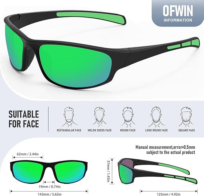 Sports Polarized Sunglasses for Men Women Wrap Around Sun Glasses Fishing Cycling Driving Running UV Protection