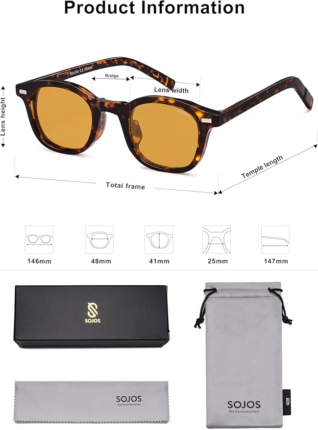 SOJOS Retro Square Sunglasses for Women Men Vintage Shades UV Protection Sunnies SJ2316