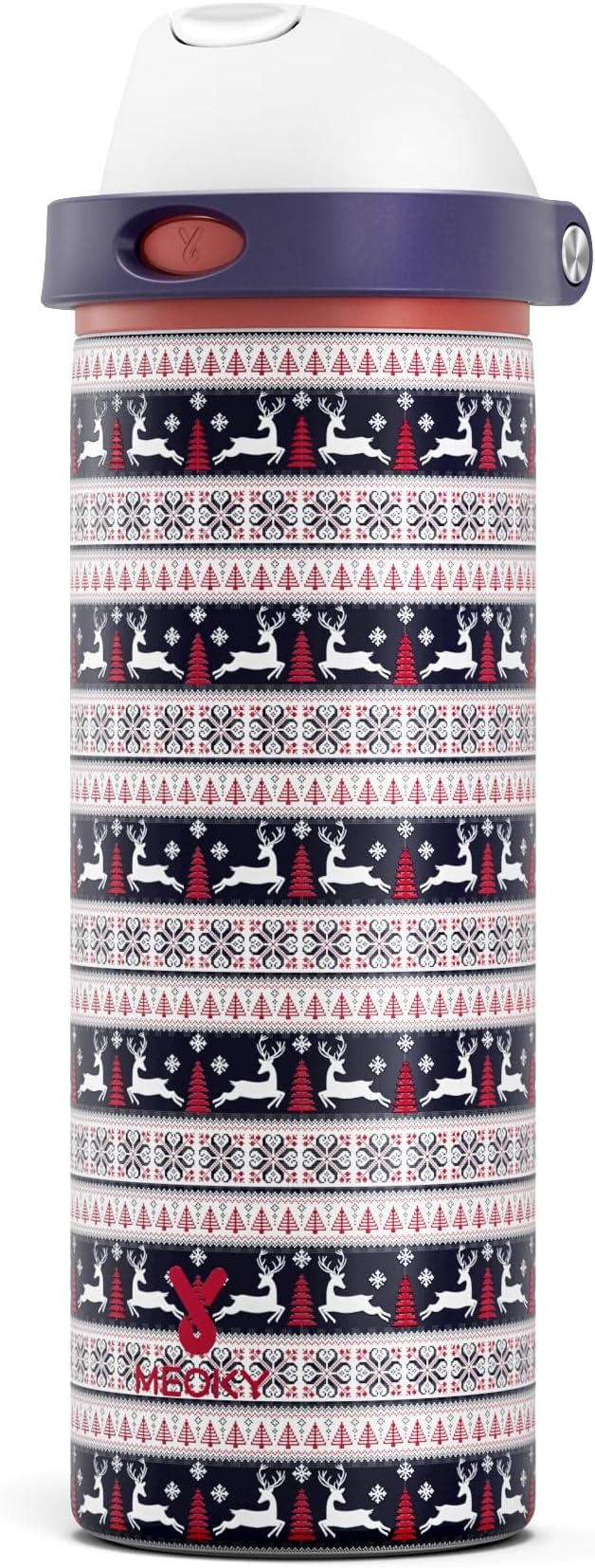 24 oz Christmas Insulated Water Bottle: Meoky Stainless Steel Water Bottle with 2-in-1 Straw Lid - Leak Proof, Cold for 24 Hours, Protective Silicone Base, Christmas Gifts for Women Men, Winter Joy