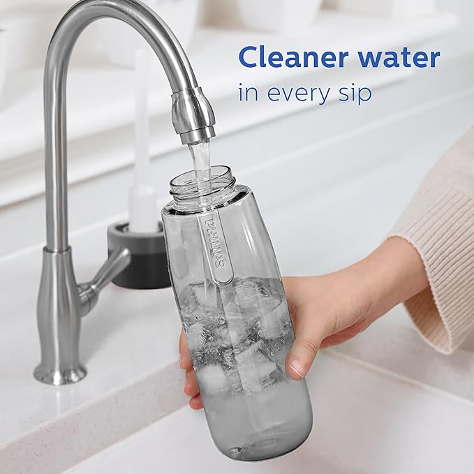 PHILIPS Filtered Water Bottle, BPA-Free Tritan Plastic Water Bottles, Replaces 450 Plastic Water Bottle with Reusable GoZero Everyday Water Filter, Portable Filtering Bottle for Travel, 22 oz, Grey