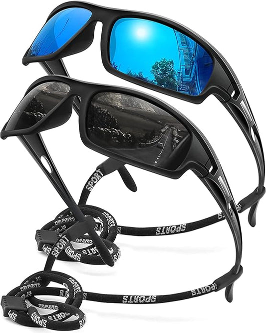 Polarized Sports Sunglasses for Men 100% UV Protection Wrap Around Unbreakable Sun Glasses for Fishing Driving